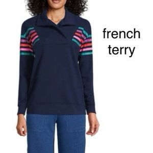 LANDSEND Wms Serious Sweats French Terry Collared Pullover SWEATSHIRT